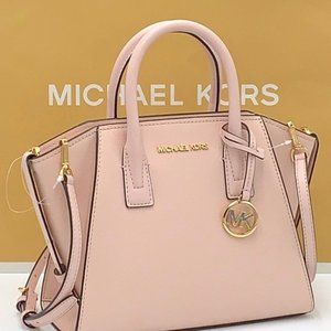 Michael Kors Avril Small Leather Top-Zip Satchel Powder Blush color